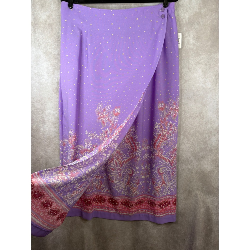 NWT VTG Sag Harbor Maxi Skirt‎ Womens 18 Purple Paisley Floral Faille Faux Wrap - Picture 3 of 6